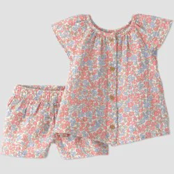 Little Planet by Carter's Baby Girls' Organic 2pc Floral Woven Set - White/Blue/Pink Newborn