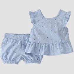 Little Planet by Carter's Baby Girls' Organic 2pc Floral Ruffle Woven Set - Blue 3M