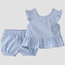Little Planet by Carter's Baby Girls' Organic 2pc Floral Ruffle Woven Set - Blue 24M