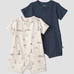 Little Planet by Carter's Baby Organic 2pk Costal Romper - White/Navy Blue 9M