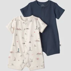 Little Planet by Carter's Baby Organic 2pk Costal Romper - White/Navy Blue 12M
