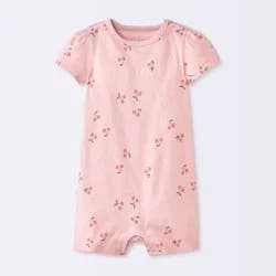Baby Girls' Cherry Short Sleeve Romper - Cloud Island™ Rose Pink 18M