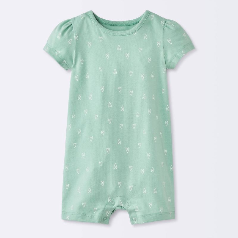 slide 1 of 4, Baby Girls' Heart Short Sleeve Romper - Cloud Island™ Mint Green 6M, 1 ct