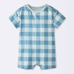 Baby Boys' Gingham Short Sleeve Romper - Cloud Island™ Light Blue 3-6M