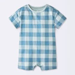 Baby Boys' Gingham Short Sleeve Romper - Cloud Island™ Light Blue 12M
