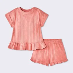 Baby Girls' 2pc Peplum T-Shirt and Ruffle Shorts Set - Cloud Island™ Pink 6-9M
