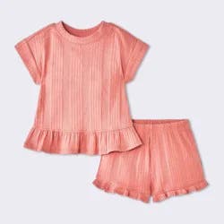 Baby Girls' 2pc Peplum T-Shirt and Ruffle Shorts Set - Cloud Island™ Pink 6-9M