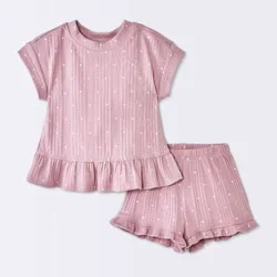 Baby Girls' 2pc Polka Dot Peplum T-Shirt and Ruffle Shorts Set - Cloud Island™ Lilac Purple 18M
