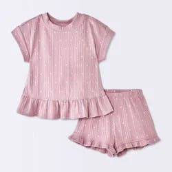Baby Girls' 2pc Polka Dot Peplum T-Shirt and Ruffle Shorts Set - Cloud Island™ Lilac Purple 18M