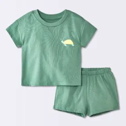 Baby Boys' 2pc Turtle Graphic T-Shirt and Shorts Set - Cloud Island™ Green 18M