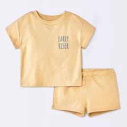 Baby Boys' 2pc Early Riser Graphic T-Shirt and Shorts Set - Cloud Island™ Mustard Yellow 12M