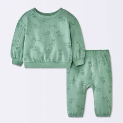 Baby Boys' 2pc Dog Graphic Modal French Terry Sweatshirt and Pants Set - Cloud Island™ Forest Green Newborn