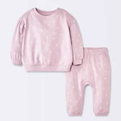 Baby Girls' 2pc Heart Graphic Modal French Terry Sweatshirt and Pants Set - Cloud Island™ Purple 6-9M