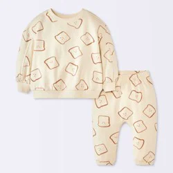 Baby Boys' 2pc Toast Graphic Modal French Terry Sweatshirt and Pants Set - Cloud Island™ Light Beige 18M