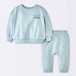 Baby Boys' 2pc Hatch Mark Graphic Modal French Terry Sweatshirt and Pants Set - Cloud Island™ Light Blue 3-6M