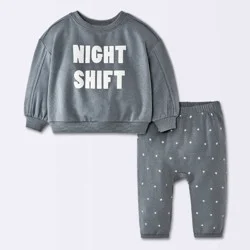 Baby Boys' 2pc Night Shift Stars Graphic Modal French Terry Sweatshirt and Pants Set - Cloud Island™ Charcoal Gray Newborn