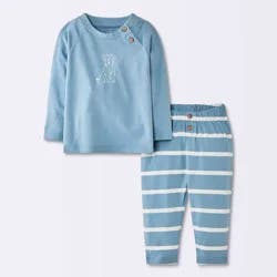 Baby Boys' 2pc Dog Graphic Raglan Long Sleeve T-Shirt and Striped Pants Set - Cloud Island™ Blue 6-9M