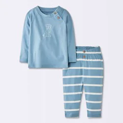 Baby Boys' 2pc Dog Graphic Raglan Long Sleeve T-Shirt and Striped Pants Set - Cloud Island™ Blue 12M
