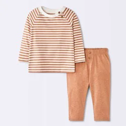 Baby Boys' 2pc Striped Raglan Long Sleeve and Pants Set - Cloud Island™ Brown 12M