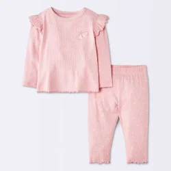 Baby Girls' 2pc Butterfly Graphic Ruffle Long Sleeve T-Shirt and Leggings Set - Cloud Island™ Rose Pink 18M
