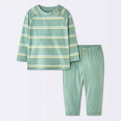 Baby Boys' 2pc Striped Raglan Long Sleeve T-Shirt and Pants Set - Cloud Island™ Green 0-3M