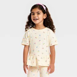 Toddler Girls' Pointelle Peplum T-Shirt - Cat & Jack™ Cream Floral 18M