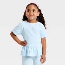 Toddler Girls' Ice Cream Pointelle Peplum T-Shirt - Cat & Jack™ Light Blue 4T
