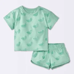 Baby Boys' 2pc Short Sleeve Duck Printed T-Shirt and Shorts Set - Cloud Island™ Green 24M