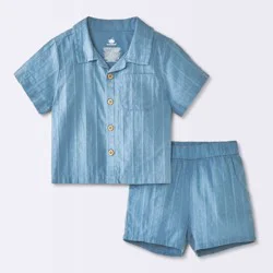 Baby Boys' 2pc Gauze Cabana Button-Down and Shorts Set - Cloud Island™ Blue 12M