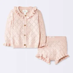 Baby Girls' 2pc Crochet Cardigan Sweater and Ruffle Bloomer Set - Cloud Island™ Pink 3-6M