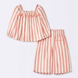 Baby Girls' 2pc Striped Gauze Top and Pants Set - Cloud Island™ Pink 6-9M