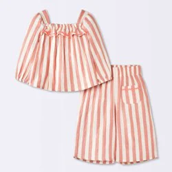 Baby Girls' 2pc Striped Gauze Top and Pants Set - Cloud Island™ Pink 12M