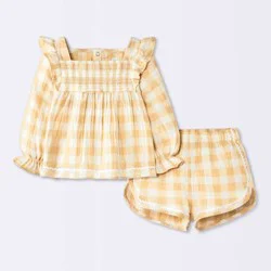 Baby Girls' 2pc Smocked Gingham Set - Cloud Island™ Yellow 24M