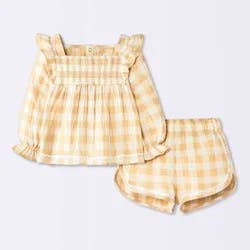 Baby Girls' 2pc Smocked Gingham Set - Cloud Island™ Yellow 24M