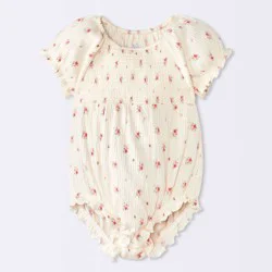 Baby Girls' Crinkle Knit Floral Bubble Sleeve Romper - Cloud Island™ Cream 0-3M