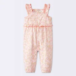 Baby Girls' Ruffle Gauze Floral Tank Jumpsuit - Cloud Island™ Pink 3-6M
