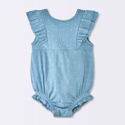 Baby Girls' Polka Dot Ruffle Tank Romper - Cloud Island™ Steel Blue 24M