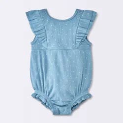 Baby Girls' Polka Dot Ruffle Tank Romper - Cloud Island™ Steel Blue 24M