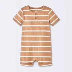 Baby Boys' Striped Henley Short Sleeve Romper - Cloud Island™ Brown Newborn