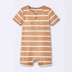 Baby Boys' Striped Henley Short Sleeve Romper - Cloud Island™ Brown Newborn