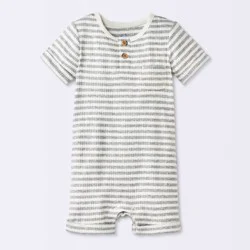Baby Boys' Striped Henley Short Sleeve Romper - Cloud Island™ Heather Gray 24M