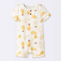 Baby Boys' Pear Fruit Graphic Pocket Henley Short Sleeve Romper - Cloud Island™ Cream 0-3M