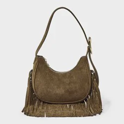 Western Faux Suede Fringe Shoulder Bag Purse - Universal Thread™ Brown