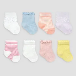 Carter's Just One You® Baby Girls' 8pk Striped Crew Socks - 0-3M