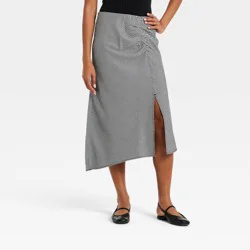 Women's Midi Asymmetrical Skirt - A New Day™ Black Gingham M