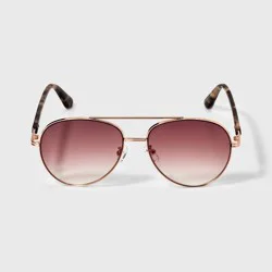 Women's Aviator with Tortoise Shell Temple Sunglasses - A New Day™ Beige