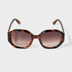 Women's Angular Round Tortoise Shell Sunglasses - A New Day™ Brown