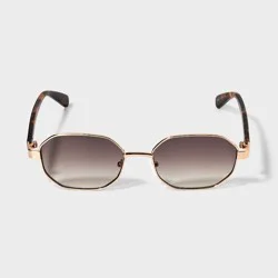 Women's Angular Rectangle Metal with Tortoise Shell Temple Sunglasses - Universal Thread™ Gold