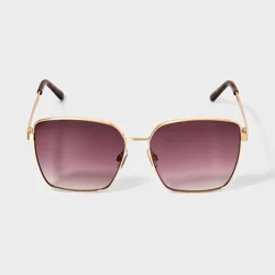 Women's Shiny Metal Square Sunglasses with Brown Gradient Lenses - Universal Thread™ Gold