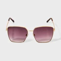 Women's Shiny Metal Square Sunglasses with Brown Gradient Lenses - Universal Thread™ Gold